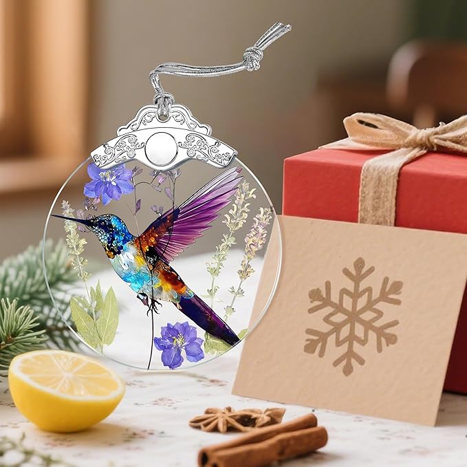Christmas Ornament, Stained Glass Ornament, Christmas Ornaments for Tree, Hummingbird Hanging Ornaments for Home Decor & Xmas Decorations – Holiday Decor, Gift Ideas, Perfect Holiday & Xmas Gifts