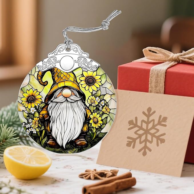 Gnome Ornament, Stained Glass Christmas Decorations, Christmas Ornaments for Tree, Holiday Ornament, Gifts for Gnome Lovers, Holiday Party Gifts, Gift Ideas & Xmas Gift
