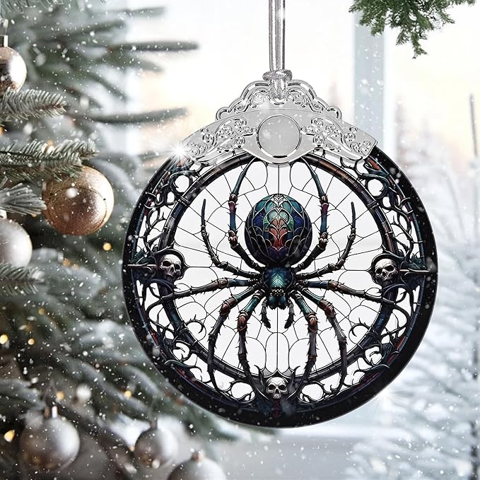 2025 Ornaments for Christmas Tree, Zmoicky Stained Glass Hanging Ornament, Christmas Ornaments Clearance, Gift Exchange Ornament, Bauble Present - Spider