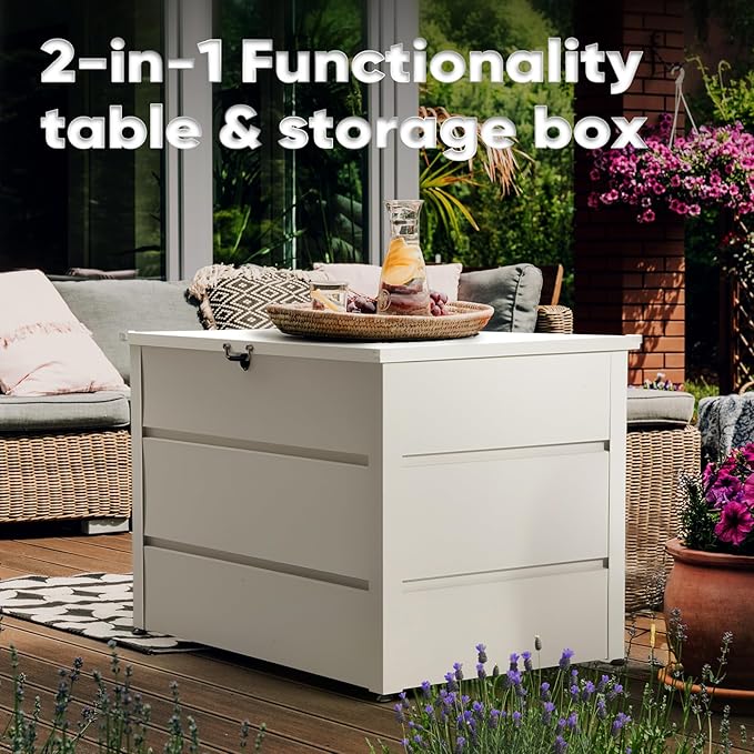 Quictent 150 Gallon Metal Deck Box, 20-Min Install, No Screws, 9X Faster Than Screwed, Waterproof Weather-Resistant Storage Bin, 660LBS Capacity for Patio/Garden/Poolside,
