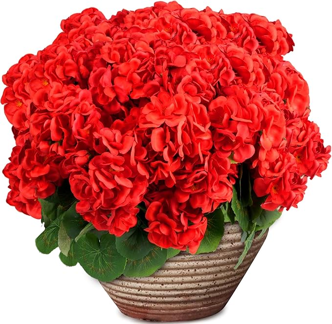6 Bundles Artificial Flowers for Outdoors, Faux Geraniums Realistic Red Christmas Flowers, Faux Plants Outdoor UV Resistant for Garden Patio Porch Window Box Home Indoor Outdoor Decor (6, Red)