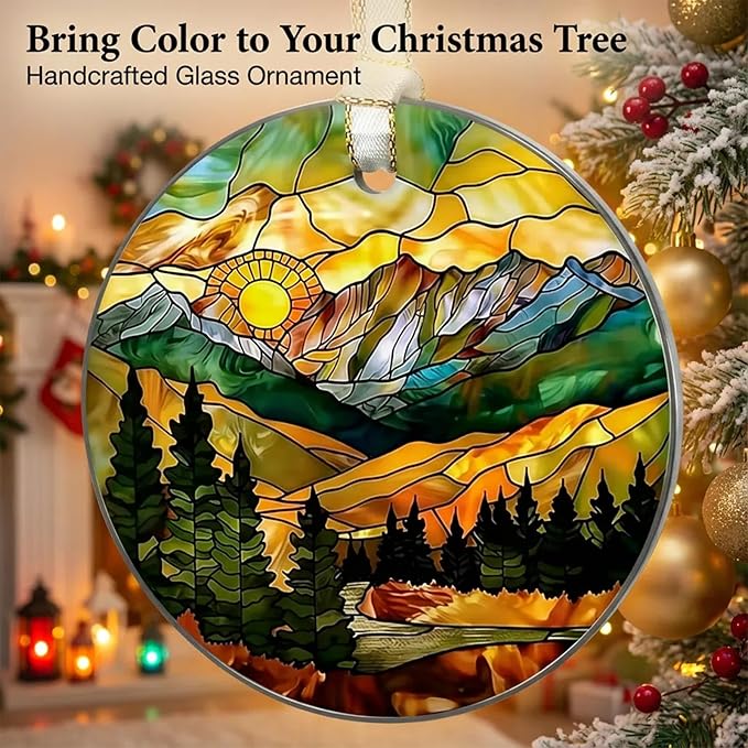Christmas Ornaments 2025, Stained Glass Christmas Tree Decorations, Exchange for Women, Men, Collectible Dated Year Ornaments for Tree(Sunset)