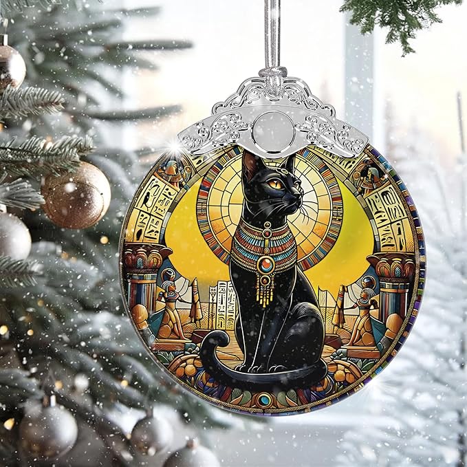 2025 Ornaments for Christmas Tree, Zmoicky Stained Glass Hanging Ornament, Christmas Ornaments Clearance, Gift Exchange Ornament, Bauble Present - Exotic Black Cat