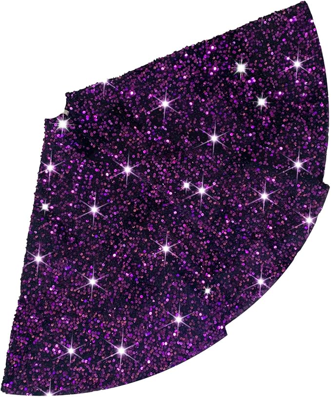 Decorated Xmas Tree Skirt 36 Inch Diameter Purple Sequined Velvet Fabric Decorations Personalized Shimmer Tree Cover Mat Sequin Glitter Tree Skirts for All Occasions Xmas Halloween Tree Decorations