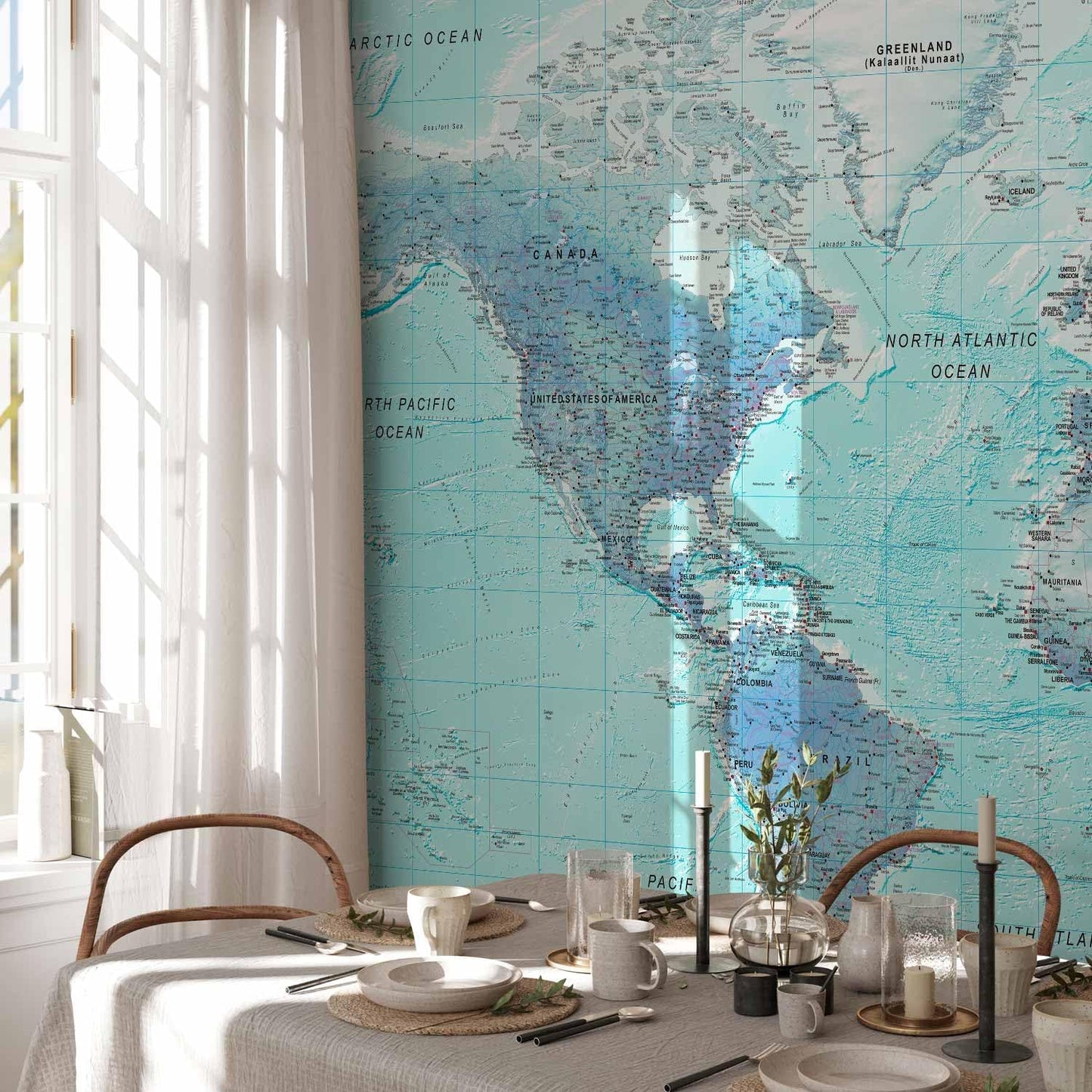 artgeist Premium Wall Mural World Map 177x124 in - XXL Non-Woven Wallpaper Fleece Wall Decor Photo Print Picture Image Design Home Map of The World k-A-0091-a-b