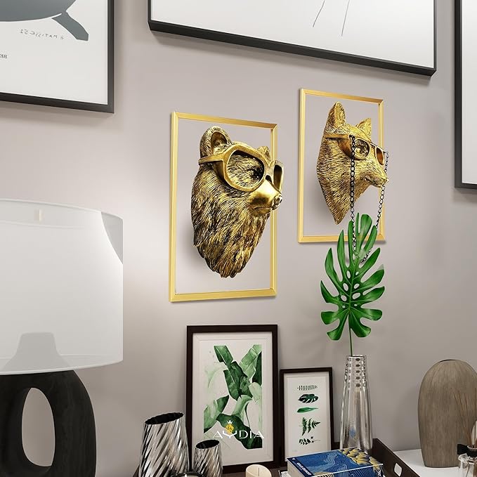 AYDIA Vintage Gold Animal Head Wall Decor, Faux Bear Head, Easy to Install, 3D Sculpture, Gift Ready, Bear Wall Decor for Living Room, Office, Bedroom