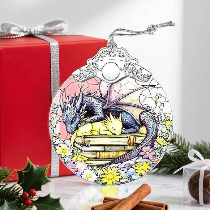 Christmas Ornaments: Stained Glass Ornament, Christmas Tree Ornament, Hanging Ornaments for Home Decor & Xmas Tree Decorations, Exquisite Holiday Decor, Gift & Holiday Present - Dragon of Book