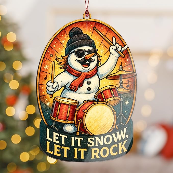 Christmas Rock Ornaments 2025, Music Rock Ornament, Guitar Ornaments, Xmas Ornament, Christmas Tree Hanging, 504 Snowgig2 Suncatcher Effect Stained Glass Window Hanging