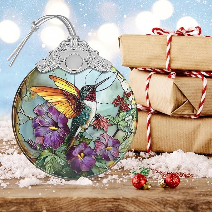 Stained Glass Hanging Ornament - Christmas Tree Decoration, Gift Idea for Holidays - Hummingbird