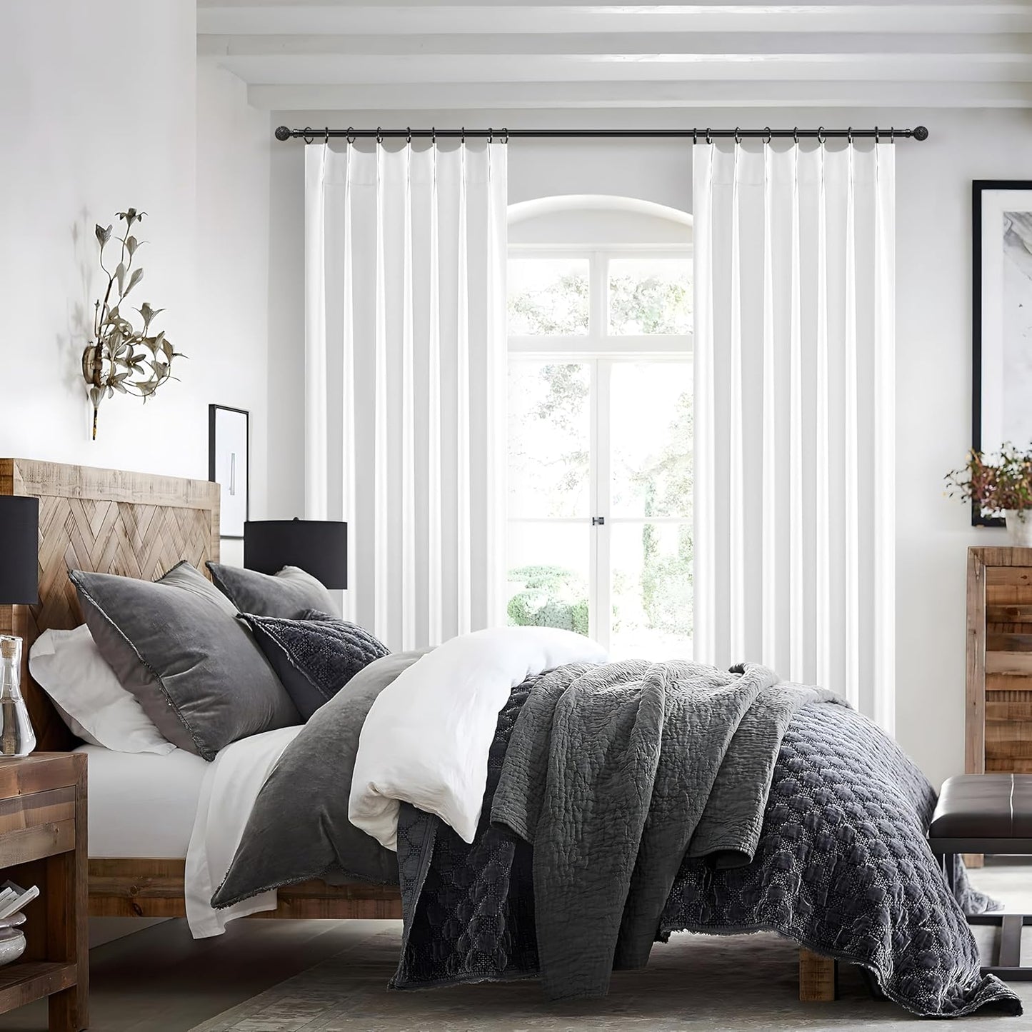 Custom Solid Bright White Memory Trained Pinch Pleated Curtains 86 Inches Long 2 Panels Set for Living Room, Blackout Natural Linen Modern Viral Drapes Hooks Rings 40 x 86 Inches Length Windows Burg