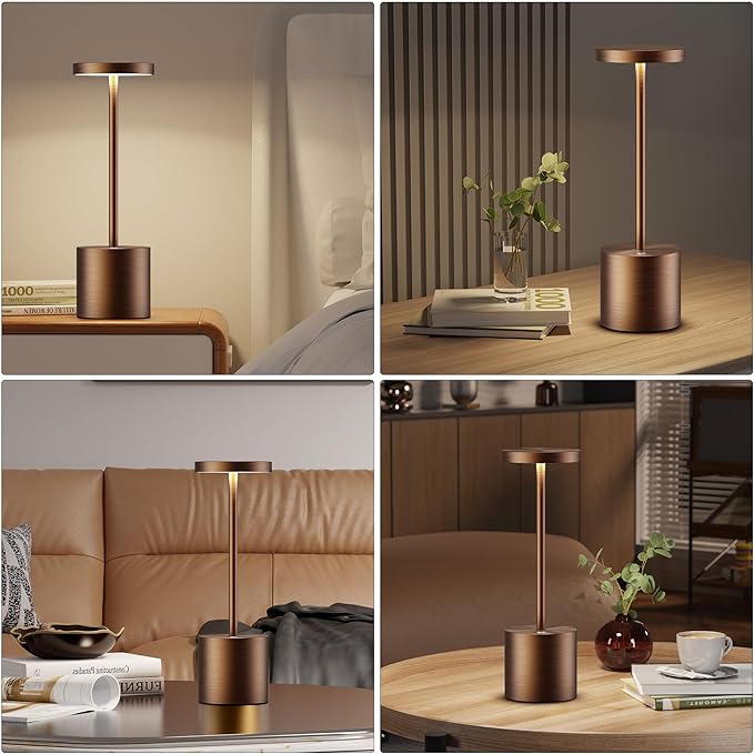 Cordless Table Lamps Rechargeable - Outdoor Portable LED Table Light 5000mAh Battery Operated Lamp 3 Color Stepless Dimming with Memory Function for Restaurant Dining Patio 2Pack Moka