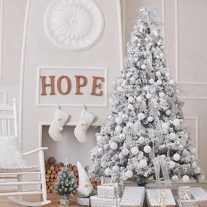 XmasExp 24ct Christmas Ball Ornaments Shatterproof Christmas Ornaments Set Decorations for Xmas Tree Balls Halloween Decorations (1.57''/40mm, White)