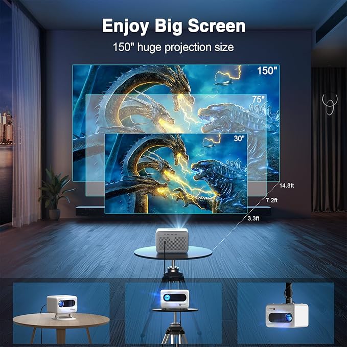 【Electric Focus & Native 1080P】VOPLLS 1080P Smart Projector with WiFi and Bluetooth, Auto Focus & Keystone Portable Outdoor Projector, VOPLLS 4K Support Home Movie Projector