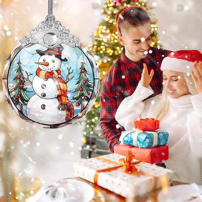 Snowman Christmas Ornament, Jocidea Stained Glass Ornaments for Christmas Tree, Christmas Tree Decorations, Snowman Lovers Gifts, Holiday Decor and Xmas Gifts Ideas