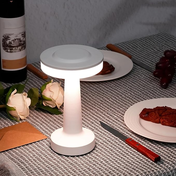 Riakrum 4 Pcs LED Portable Cordless Table Lamp with Touch Sensor 3 Color Stepless Dimming Rechargeable Battery up to 15 Hours Cordless Table Light Wireless Lamp for Nursery (White)