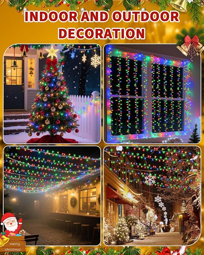Christmas Lights String Outdoor Indoor,Xmas Tree Decorations Lights,Plug in Twinkle Fairy Light with Remote Timer for Room Yard Holiday Party Wedding Camping Decor (Multicolor, 108FT 300 LED)