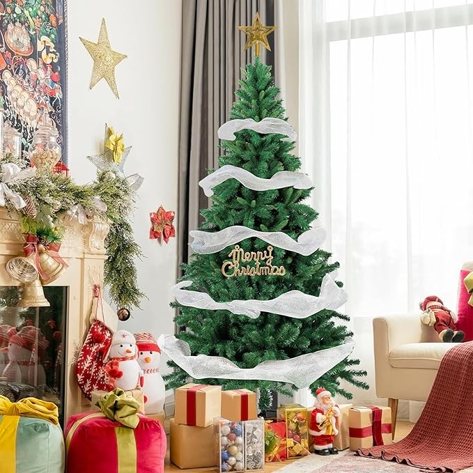 PLKO 8FT Artificial Holiday Christmas Tree,Artificial Christmas Tree Xmas Pine Tree with Stand and Soft Green Branch for Holiday Indoor Outdoor,1385Tips(Green)