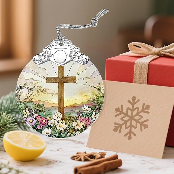 Stained Glass Ornament, Cross Christmas Decorations, Christmas Ornaments for Tree, Holiday Ornament, Cross Gifts, Holiday Party Gifts, Gift Ideas & Xmas Gift
