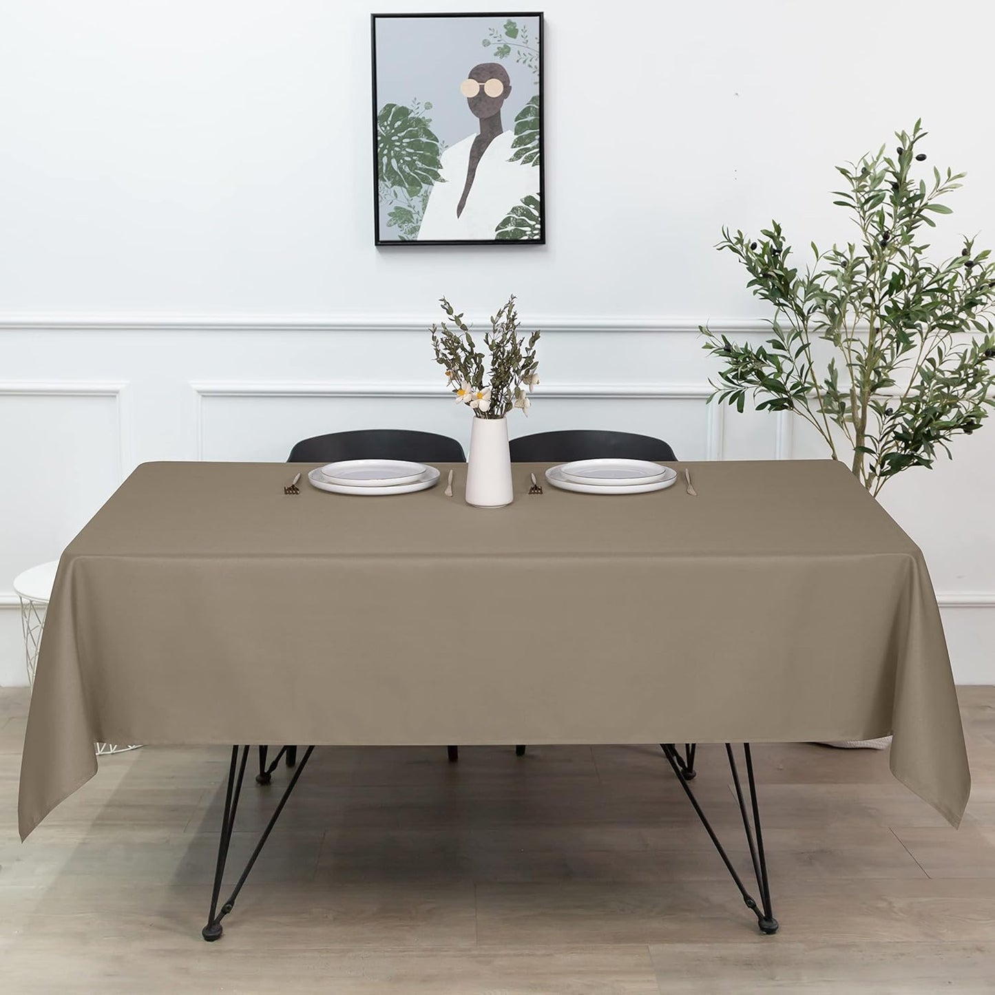 sancua Rectangle Tablecloth - 60 x 120 Inch - Stain and Wrinkle Resistant Washable Polyester Table Cloth, Decorative Fabric Table Cover for Dining Tables, Buffet Parties and Camping, Taupe