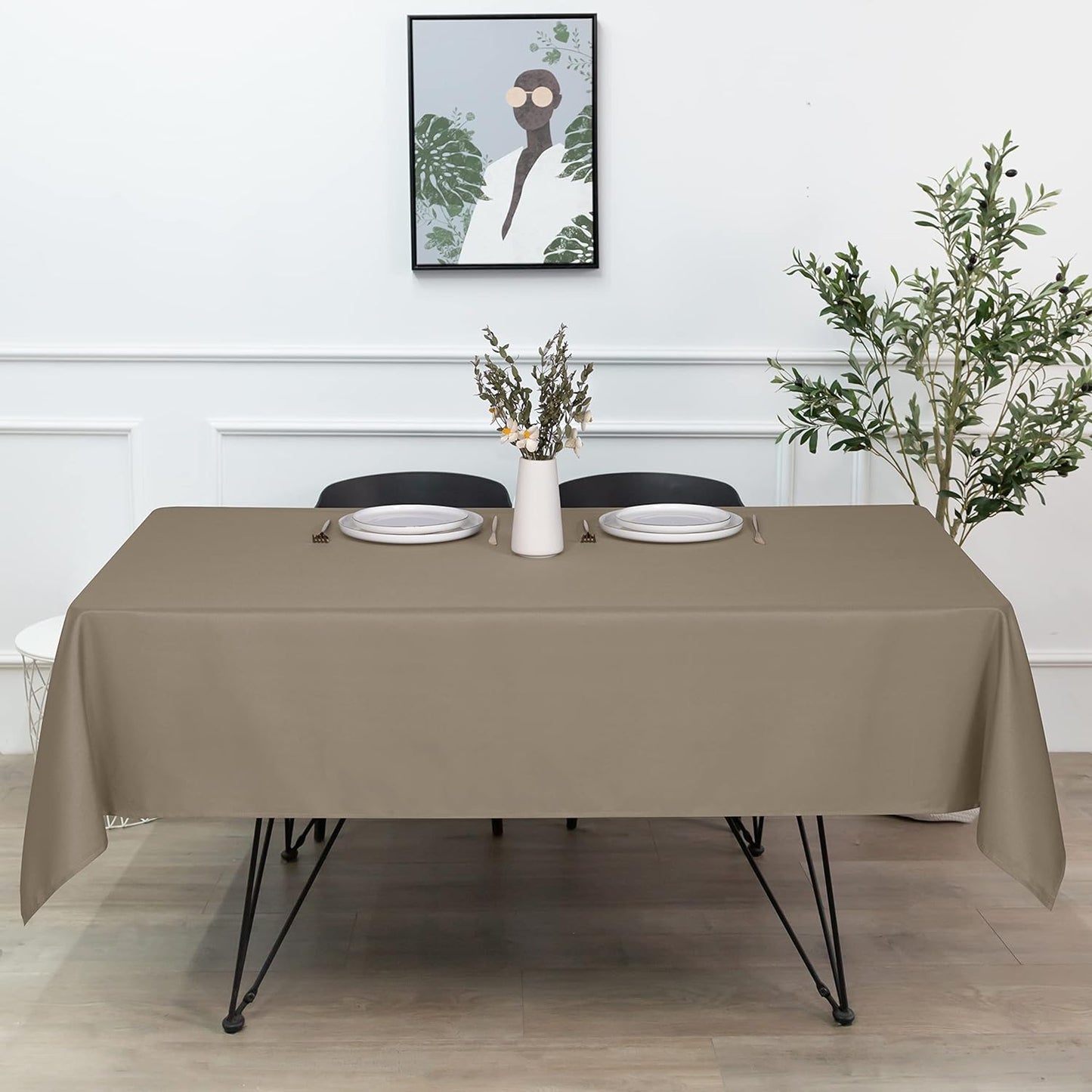 sancua Rectangle Tablecloth - 70 x 108 Inch - Stain and Wrinkle Resistant Washable Polyester Table Cloth, Decorative Fabric Table Cover for Dining Tables, Buffet Parties and Camping, Taupe