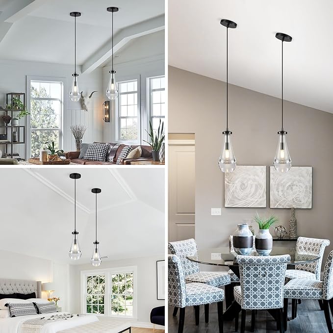 Raindrop Pendant Light for Kitchen Island, Black Modern Crystal Glass Modern Pendant Lights, pendant lights in kitchen island, E12 Bulb Pendant Lights Indoor island, for Dining Room,Living Room