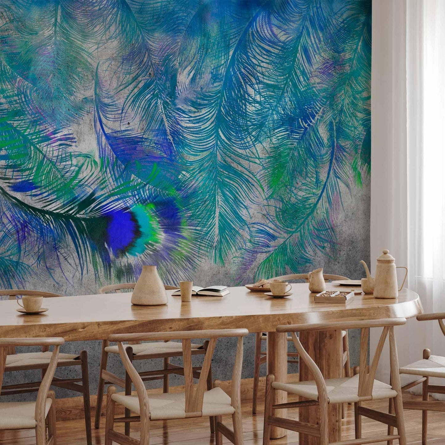 artgeist Premium Wall Mural Cement Feather 138x101 in - XXL Non-Woven Wallpaper Fleece Wall Decor Photo Print Picture Image Design Landscape Colorful Abstract n-A-1488-a-a