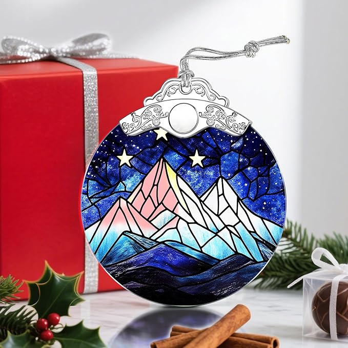 Stained Glass Ornament, Christmas Ornaments, Christmas Tree Ornaments & Holiday Decor â Gifts for Nature Lovers, Ideal Holiday Present & Xmas Gift - Starry Sky and Mountains