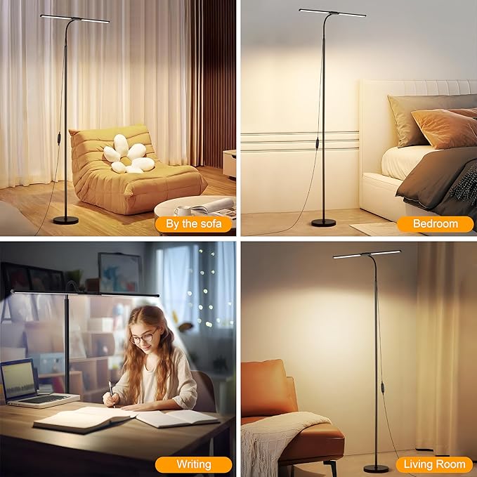LED Floor Lamp, Bright 18W Floor Lamps for Living Room, 3 Color Modes 10 Brightness, Adjustable Flexible Gooseneck and 4 detachable upright poles, USB Standing Lamp for Reading, Study, Workbench