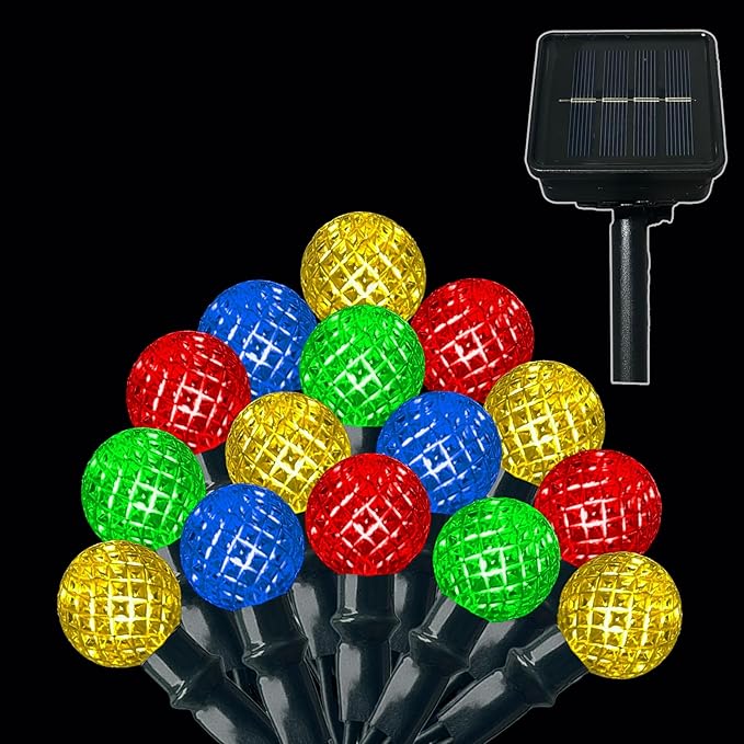 Anycosy Christmas String Lights G3, 100 LEDs Globe Solar Operated Strings Lights Multicolor 8 Modes & Timer for Xmas Tree Garden Patio Outdoor Christmas Decorations