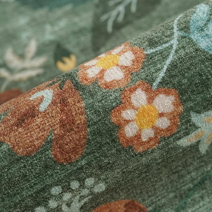 2x5 Washable Kitchen Area Rug: Floral Scalloped Entryway Runner Farmhouse Non-Slip Floor Carpet for Hallway Bathroom Soft Comfort Tile/Hardwood Floors Protection Mat Cute Home Decor(2x5, Floral/Green)