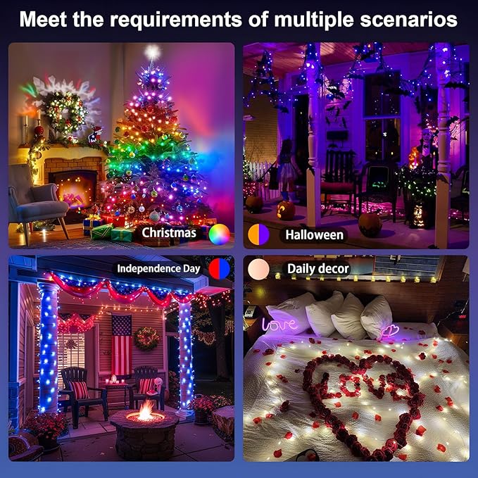 Color Changing Globe String Lights, 49ft Smart RGB-IC Fairy Lights with Remote & APP Control, Mini Ball LED Twinkle Lights Hanging for Indoor Bedroom Living Room Party Christmas Decor