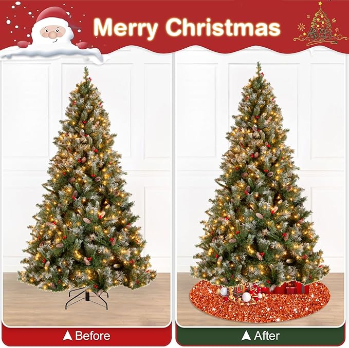 Orange Christmas Tree Skirt 60 Inch Sequin Fall Trees Skirt Christmas Velvet Tree Skirt Large Christmas Trees Skirts Thanksgiving Tree Skirt Sparkle Trees Cover Skirts for Holiday Party