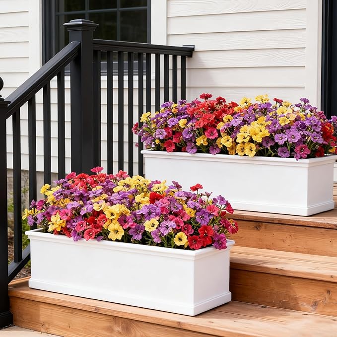 Artificial Flowers for Outdoor Faux Plants for Spring Summer Decoration, UV Resistant Realistic Silk Plastic Fake Flowers Garden Porch Patio Balcony Yard Front Home Decor, 24 Bundles