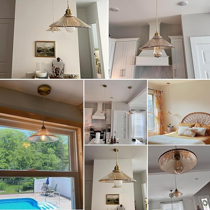 Pendant Light Fixture for Kitchen Island, Modern Hanging Lamp for Dinning Room, Adjustable Hanging Lights with Glass Shade for Bedroom Hallway Bar(glod,3 Pack)…