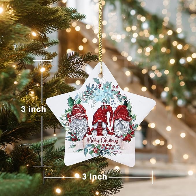 Star Christmas Tree Ornaments Ceramic Xmas Decorations Gift Cute Small Ornament for Christmas Tree Unique Mini Gnome Ornament Decorated Ornaments