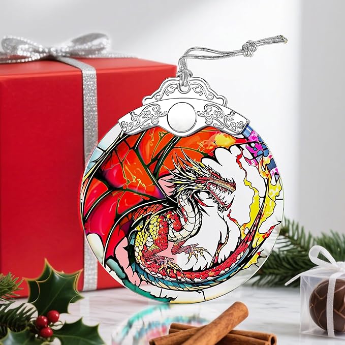 Stained Glass Ornament, Christmas Ornament, Hanging Ornaments for Home Decor & Christmas Tree Ornaments â Exquisite Holiday Decor, Xmas Gifts & Holiday Present - Fantasy Dragon