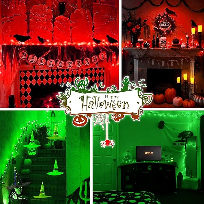 JMEXSUSS 33ft 100 LED Red Green Christmas Lights Indoor Outdoor, 2 Pack Color Changing Christmas Lights Plug in, Connectable Waterproof Christmas Tree Light for Xmas Bedroom Party Decorations