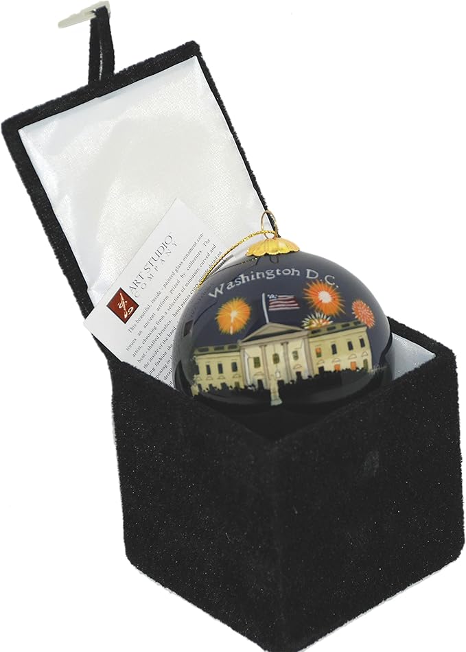 Blown Glass Christmas Ornament | White House Fireworks | Hand Painted Inside | Original Art | Includes Gift Box