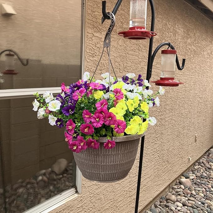 Artificial Fake Flowers Plant for Outdoors, 12 Bundles Faux Morning Glory UV Resistant Look Real Silk Flowers for Outside Planter Front Door Porch Patio Yard Decoration, (Mix 4 Colors)