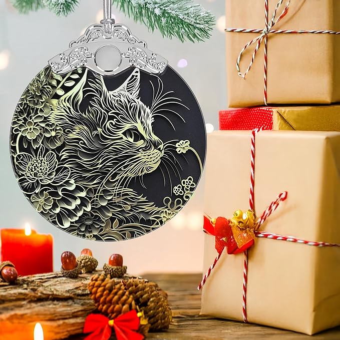 Christmas Decorations Ornaments, Stained Glass Ornament, Christmas Tree Ornaments, 2025 Gift Ornament, Xmas Gift for Friend Family Coworker - Persian Cat