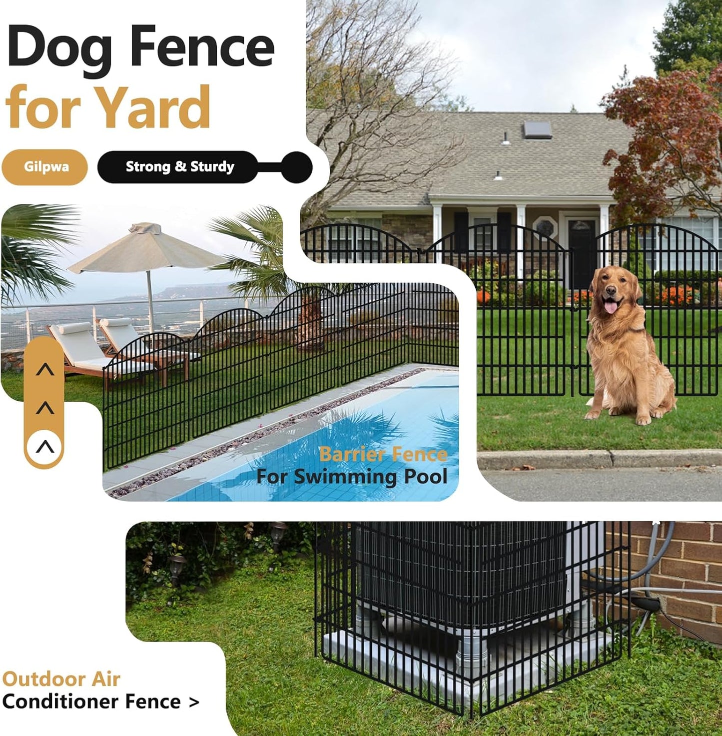 10 Panels Decorative Garden Metal Fence, 48in (H) x 24ft (L) No Dig Dog Fencing for Outdoor Yard, Rustproof Animal Ground Stakes Temporary Panel Border Barrier for Patio Flower Bed Camping