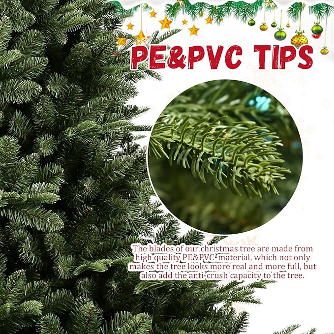 5ft Unlit Christmas Tree with 1122 PE&PVC Mixed Branch Tips - Douglas Fir, Perfect for Home, Shops and Holiday Decoration