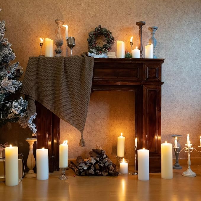 MOZEAL 4" x 12" Extra-Large Ivory Pillar Candles (Set of 2), Unscented,Dripless, Smokeless,Long Clean-Burning,These Tall 12 inch Large Ivory Pillar Candles Perfect for Weddings and Christmas Decor