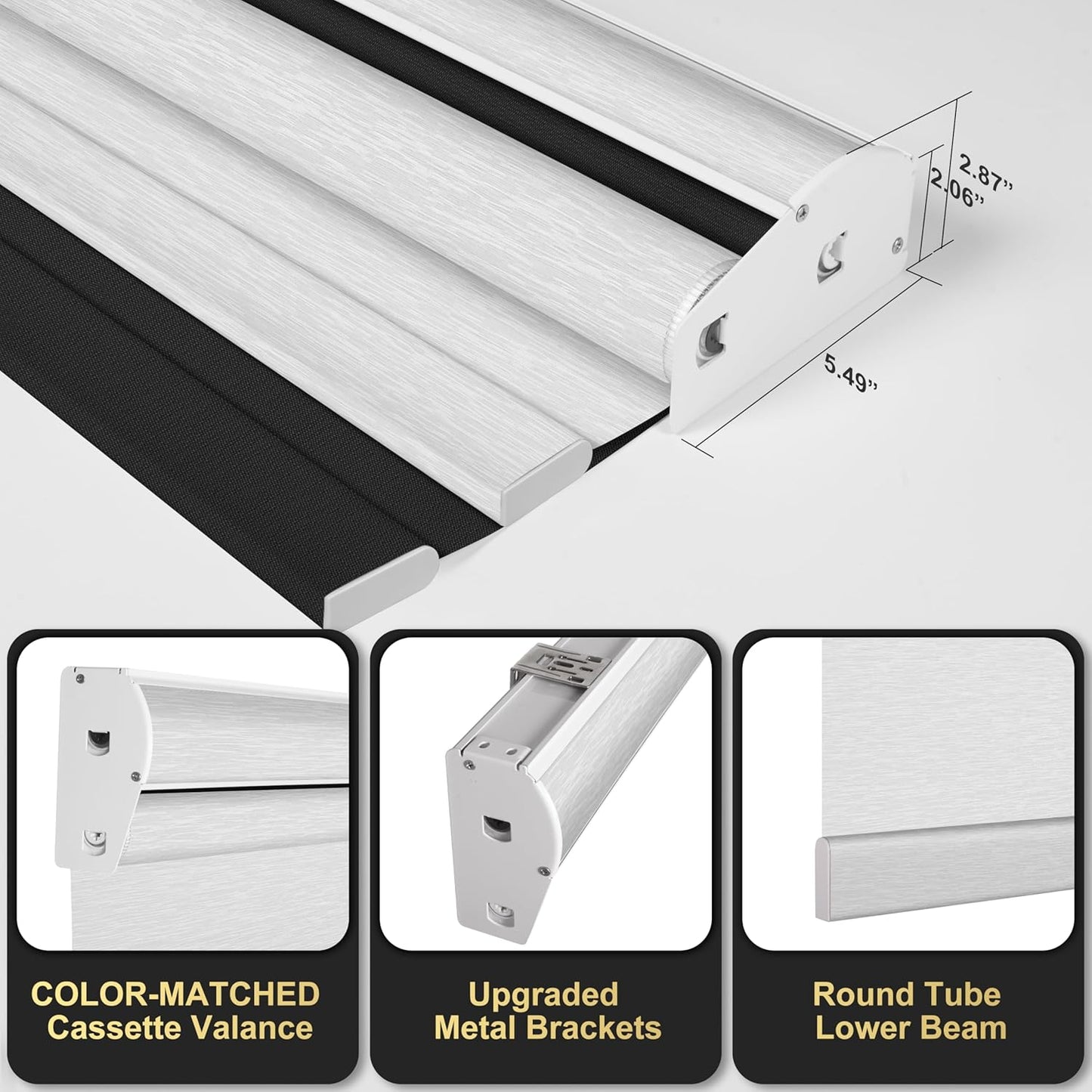 BERISSA Cordless Dual Roller Shades with Cassette Valance,Double Window Shades Blackout and Light Filtering Shades,Day and Night Roller Shades for Home Office Door.Linen Black and White.42 W x 72" H