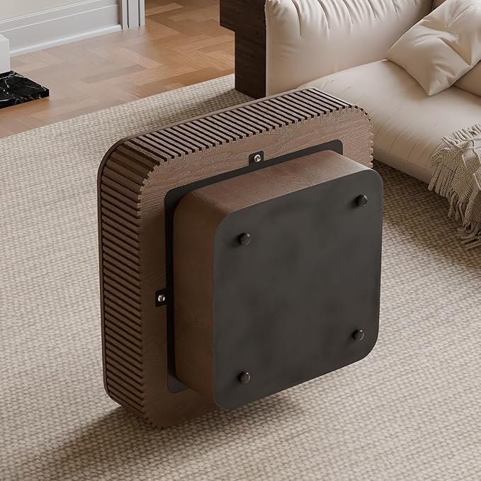 31.5" Square Coffee Table with Hidden Storage Compartment, Modern Handcraft Fluted Drum Coffee Table, Wooden Square Center Table Cocktail Tea Table with Sturdy Pedestal for Living Room,Walnut