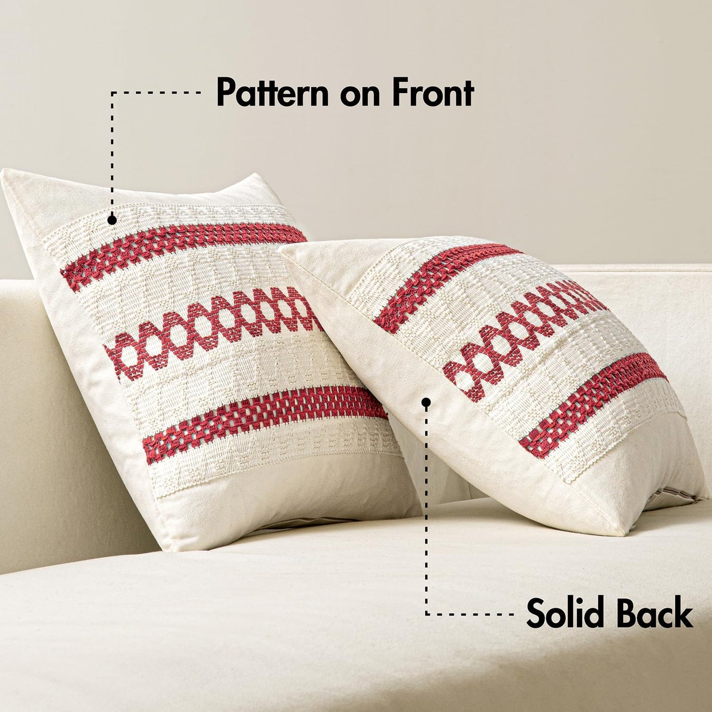 MIULEE Set of 2 Christmas Red Boho Decorative Pillow Covers 18x18 Inch Farmhouse Rustic Couch Throw Pillows Modern Cotton Cushion Covers Retro Cute Macrame Woven Home Decor for Bed Sofa Chair