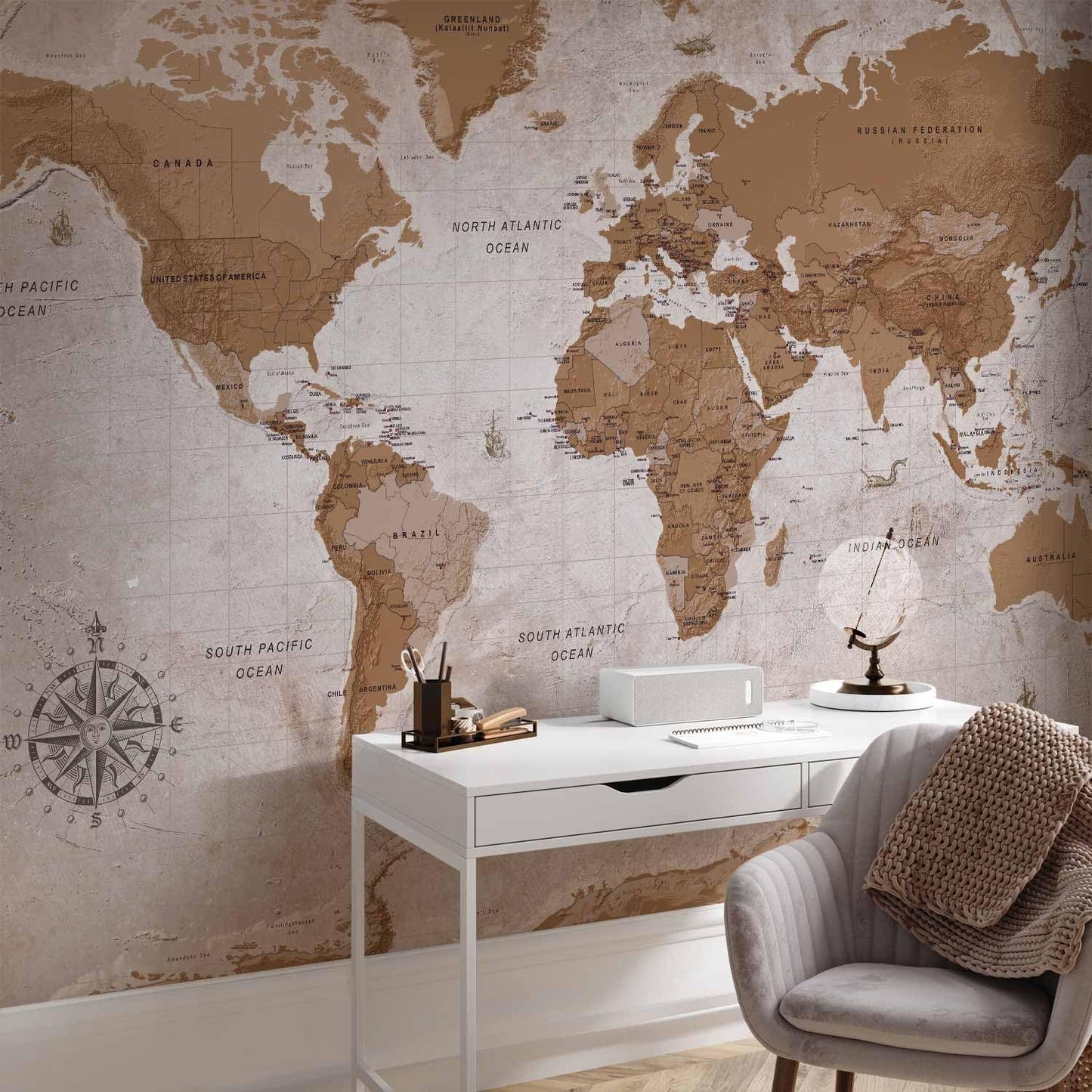 artgeist Wall Mural World Map 193x138 in - XXL Peel and Stick Self-Adhesive Wallpaper Removable Large Sticker Foil Wall Decor Print Picture Image Design Map of The World k-A-0108-a-a