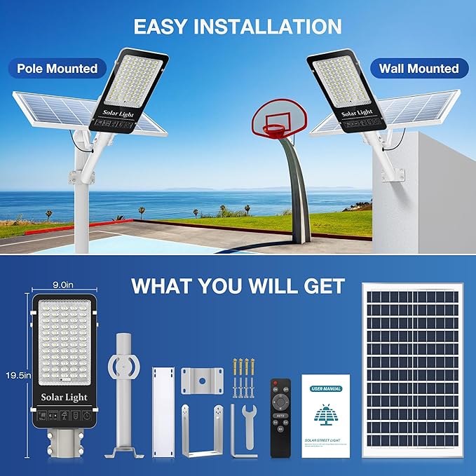 10000W Solar Street Light, Super Bright LED Beads Solar Lights Outdoor Waterproof IP66, Heavy Duty Parking Lot Light Commercial Dusk to Dawn,Flood Light with Remote Control for Yard, Driveway