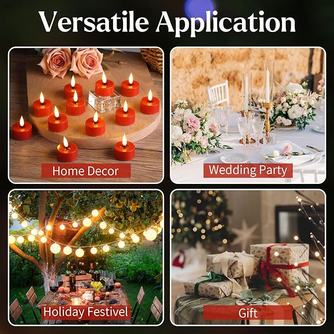 Eywamage Red Christmas LED Tealights with Remote Batteries, Flickering Flameless Tea Lights Votive Candles Set of 12