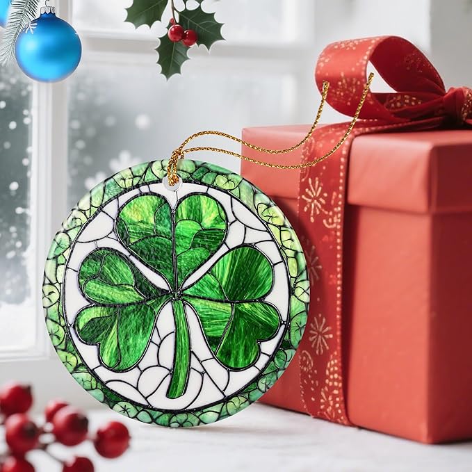 Christmas Ornaments, Dodosky 2.8in Ceramic Shamrock Ornament, Xmas Decor, Christmas Tree Ornaments, Xmas Decorations for Tree, Holiday Ornament, Irish Gifts for Women, Men, Good Luck Shamrock Decor